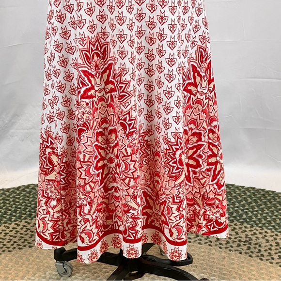 VINTAGE 60s bohemian long sleeve maxi dress red floral medallion belted waist - Picture 6 of 17
